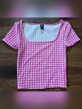 NEW Wild Fable Gingham Pink White Crop Top Sz XXS